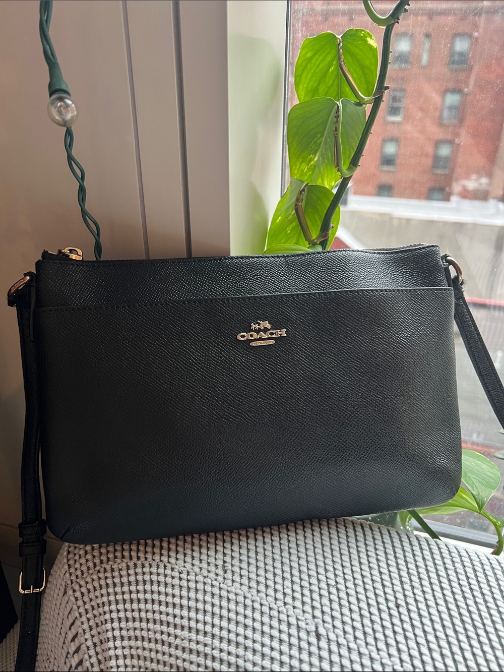 Coach Black Leather Crossbody with Gold Hardware